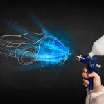 Worker,With,Airbrush,Gun,Painting,Hand,Drawn,White,Car,Lines